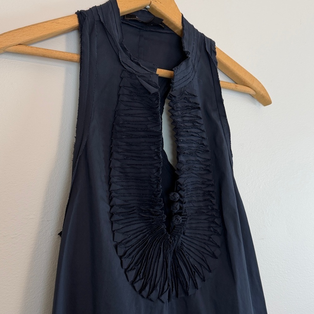 BCBGMaxAzria tuxedo ruffle swing mini dress size xxsmall razorback - Picture 4 of 14